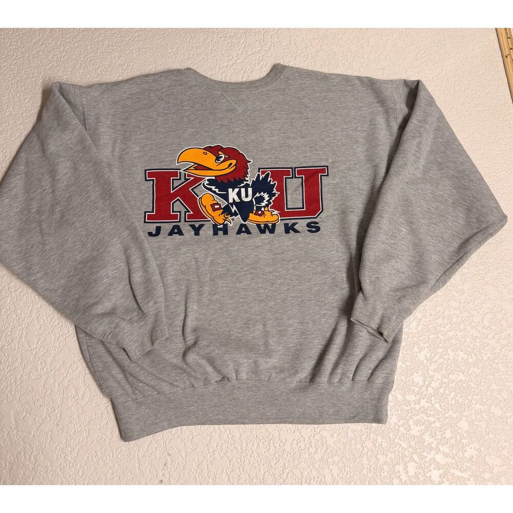 Vintage Y2K Kansas Jayhawks KU Big Cotton Crewneck Sweatshirt Gray M